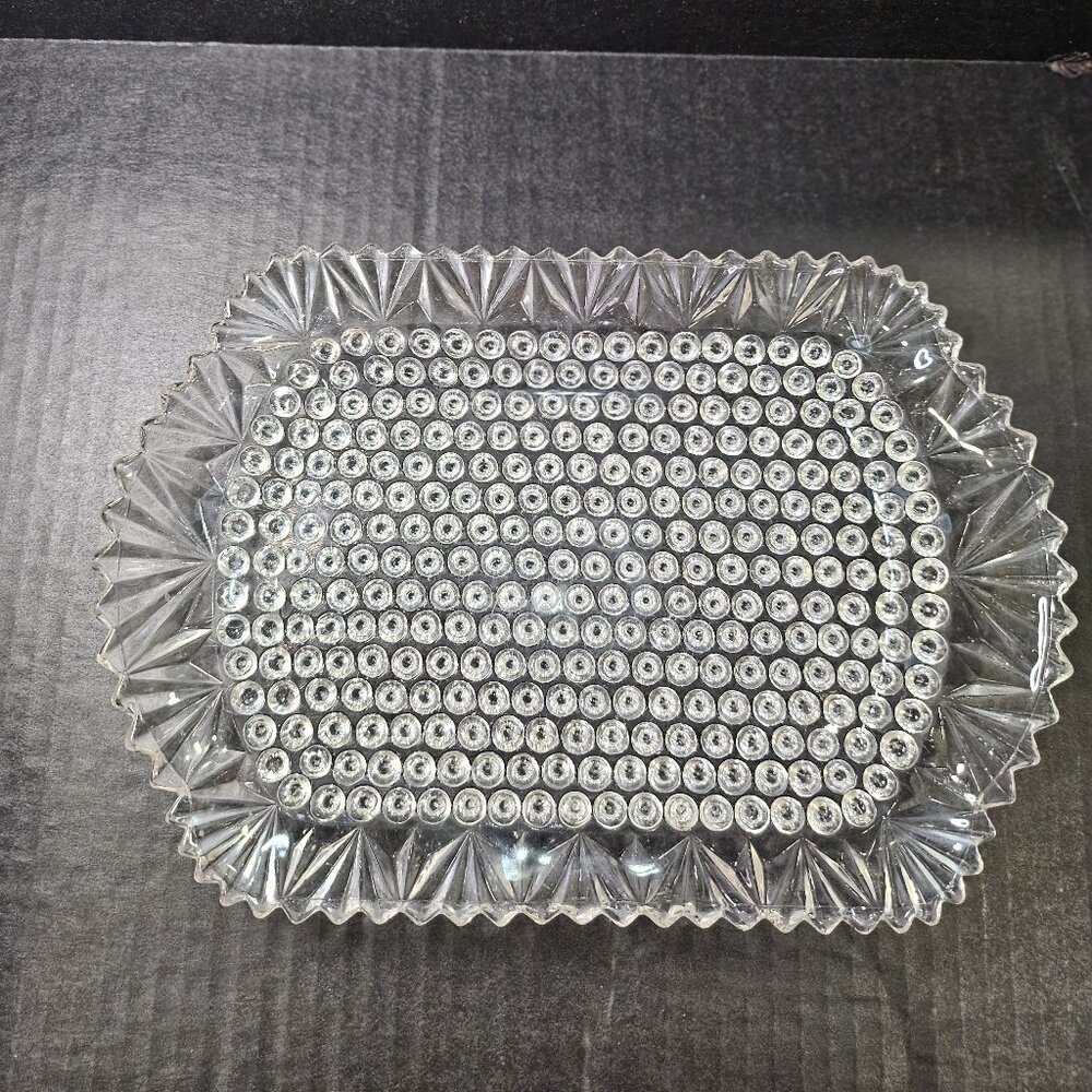 Antique EAPG Pattern Glass Pointed Hobnail Fan Edge Doyle 150 Dish Circa 1880s